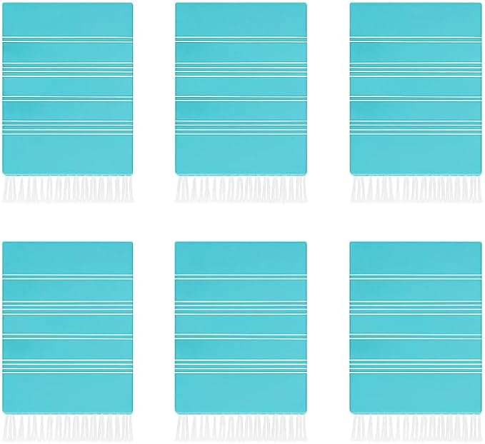Turkish Beach Towel Set of 6 Oversized 72x40 100% Turkish Cotton | Hammam Peshtemal, Sand Free, Quick-Dry, Absorbent Bath Towel | Lightweight & Compact for Travel, Pool, Gym, Spa - Turquoise
