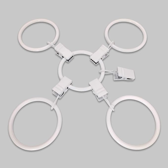 LLPJS 20 Pack Metal Curtain Rings with Clips, Curtain Clip Rings Hooks for Hanging Drapery Drapes Bows, Curtain Rod Rings 1.5 inch Interior Diameter, White