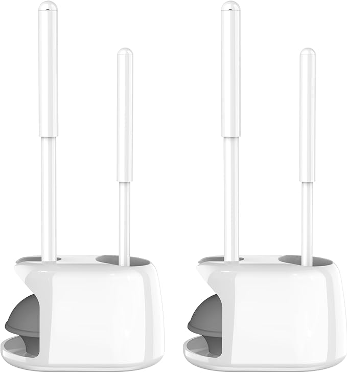 SetSail 2 Packs Toilet Brush and Plunger Set for Bathroom Cleaning, White | Semi-Hidden Toilet Plungers Heavy Duty Toilet Bowl Brush and Holder for Bathroom Toilet Plunger and Brush Set with holder