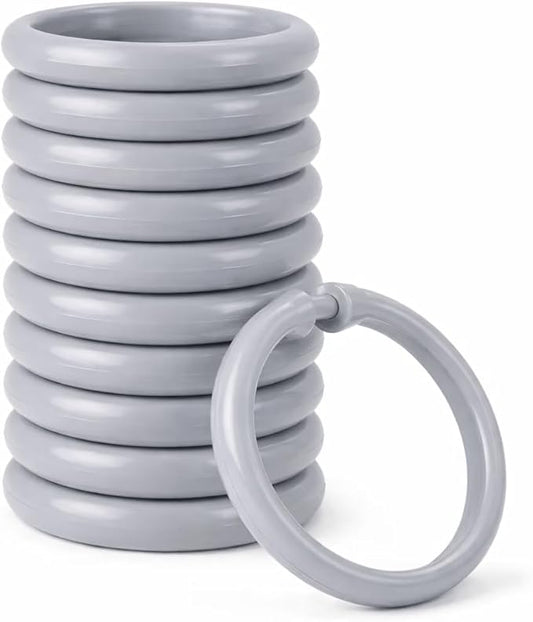 12 Piece Plastic Basic Locking Round Hook Easy Gliding Shower Curtain Rings Fits All Standard Size Shower Rods (Grey)