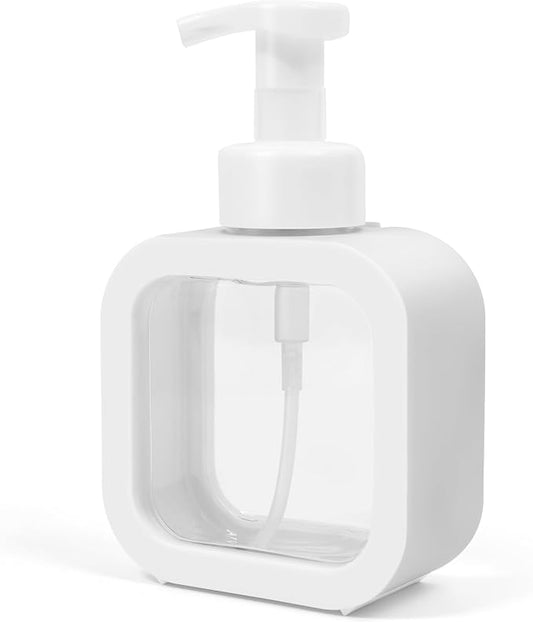 Foaming Soap Dispenser, 300ml (10oz) Plastic Refillable Foaming Hand Soap Dispenser with 8 Pcs Waterproof Labels, Foam Pump Bottle for Bathroom and Kitchen (White)