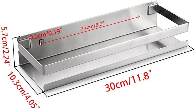 OwnMy 12 Inch Bathroom Shower Shelf Stainless Steel Wall Shower Caddy Rack | Wall Mount Shower Wall Caddy, Metal Floating Shower Shelves, Kitchen Wall Shelf, Bathroom Corner Rectangular Shelf, Silver
