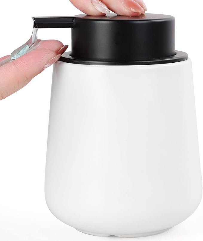 BosilunLife Ceramic Soap Dispenser - Dish Soap Dispenser for Bathroom 12Oz | Refillable Liquid Hand Wash Dispenser for Essential Oil, Lotion Soap, Matte White