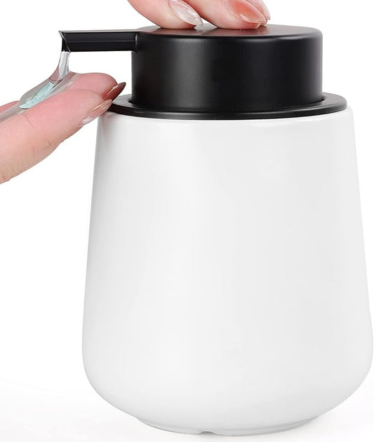 BosilunLife Ceramic Soap Dispenser - Dish Soap Dispenser for Bathroom 12Oz | Refillable Liquid Hand Wash Dispenser for Essential Oil, Lotion Soap, Matte White
