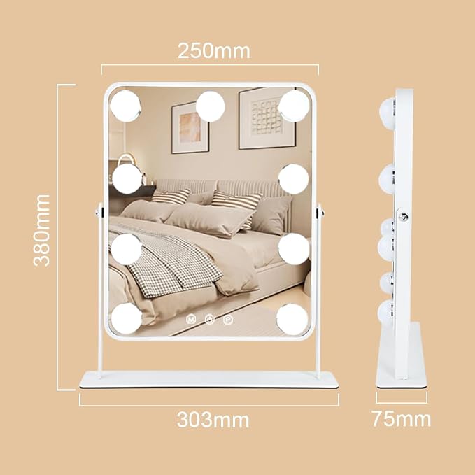 YEKKOPT Vanity Mirror with Lights,Lighted Makeup Mirror with 9 LED Bulbs, Light Up Makeup Mirror with Lights for Dressing Room & Bedroom,Smart Touch Control,360 Rotation