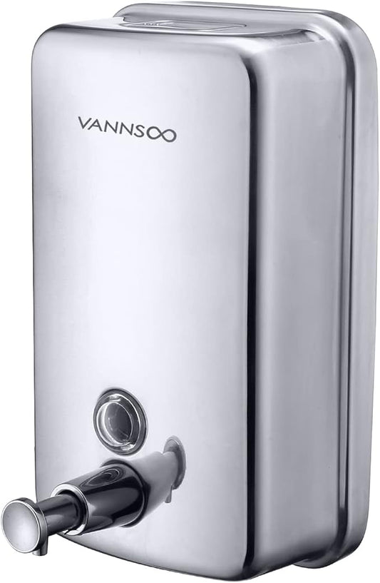 Commercial Soap Dispenser Wall Mount Stainless Steel, 34 fl.oz. | 1000ml Manual Liquid Pump Rust-Proof Leak Free for Bathroom