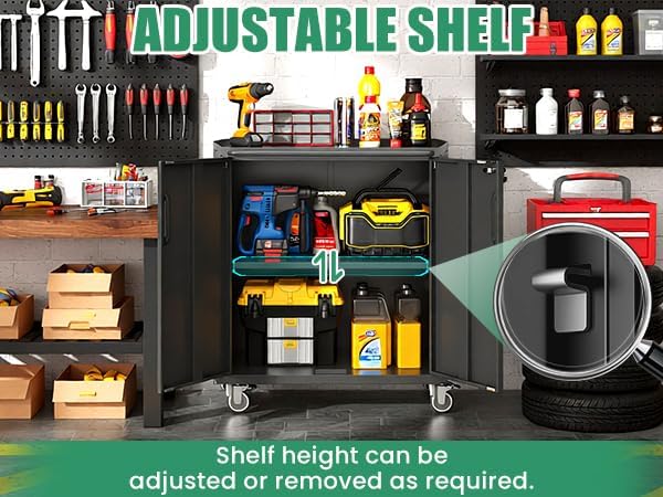 Garage Storage Cabinet System,Wall Cabinet & Locking Rolling Tool Cabinet with Doors and Adjustable Shelves