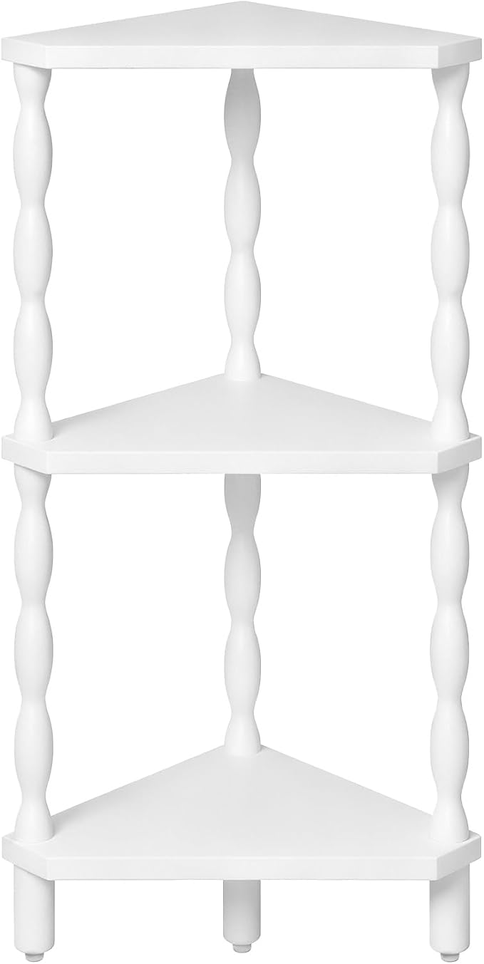 HOOBRO 3-Tier Corner Shelf, Wooden Corner Bookshelf for Small Space, Stylish Corner Storage Display Shelves for Living Room, Kitchen, Office White WT193CJ01