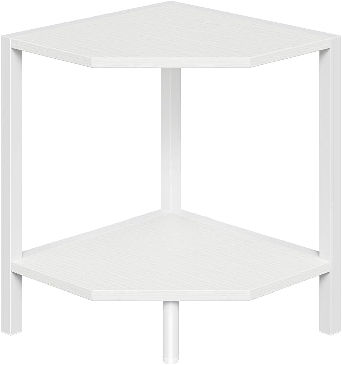 Creso hom Corner Shelf Stand, 2 Tier Industrial Corner Bookshelf | Multipurpose Standing Corner Display Shelf Countertop Organizer for Living Room Kitchen Bedroom Office, White
