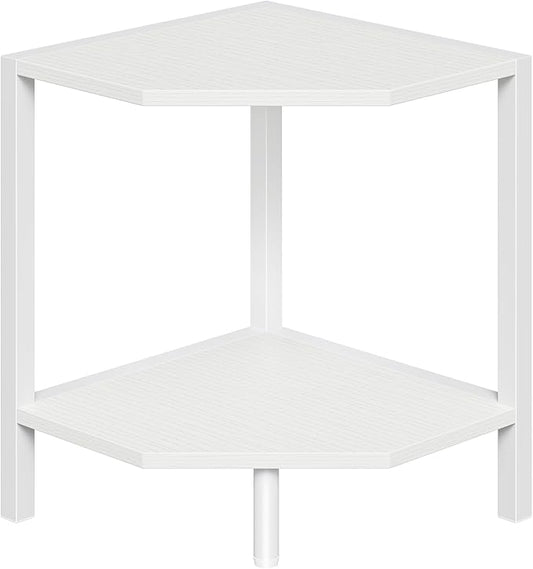 Creso hom Corner Shelf Stand, 2 Tier Industrial Corner Bookshelf | Multipurpose Standing Corner Display Shelf Countertop Organizer for Living Room Kitchen Bedroom Office, White