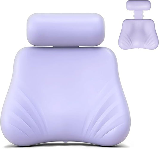 Silicone Bath Pillow, Upgraded Bath Pillows for Tub, Adjustable Height Bathtub Pillow for Head and Neck, 4D Luxury Tub Pillow Skin-Friendly Large Suction Cups Stability, Spa Relaxation-Purple