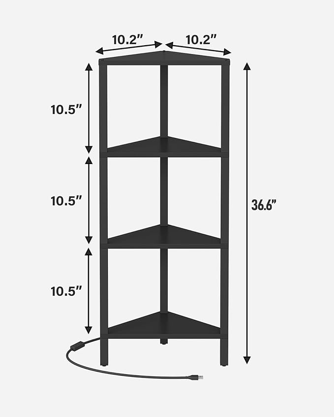 TUTOTAK Corner Shelf, 4-Tier Corner Bookshelf for Small Space | Narrow Display Corner Shelf Stand with Storage Rack, for Living Room, Bedroom, Rustic Brown BS05BB004L