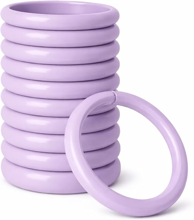 12 Piece Plastic Basic Locking Round Hook Easy Gliding Shower Curtain Rings Fits All Standard Size Shower Rods (Lavender)