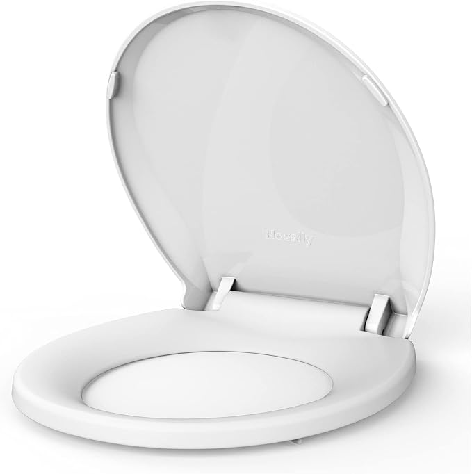 Round Toilet Seat with Slow Soft Close, Durable Toilet Seat Round, Never Loosens, Easy Clean and Install, White Toilet Seat Fit for Round Toilets