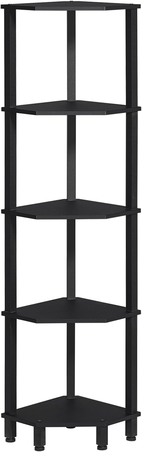 YUFAM 5-Tier Corner Shelf, Black | Wooden Corner Bookshelf for Small Spaces, Corner Standing Shelf with Sturdy 5-Leg Base