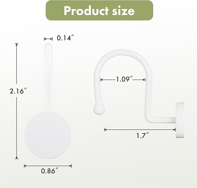 AmazerBath Shower Curtain Hooks White Shower Curtain Rings, Heavy Duty Metal Modern Decorative Shower Curtain Hooks Rust Proof Smooth Glide Shower Hooks for Shower Curtain, Shower Rod Hook, 12Pcs