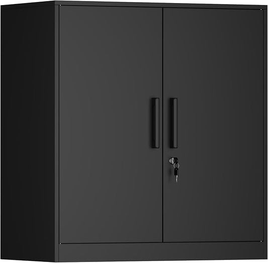 Metal Wall Cabinet,28" H Wall Mounted Storage Cabinets with 2 Doors,Lockable Steel Utility Cabinet for Garage,Workshop,Office (Black)