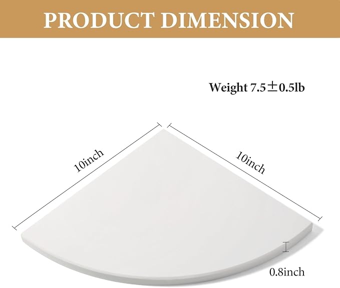 2Pcs Marble Corner Shower Caddies Shelves for Bathroom | 10'' White Marble Corner Shelves for Bath, Wall Mounted Stone Corner Shower Caddy, No Drilling Adhesive Shower Shelf