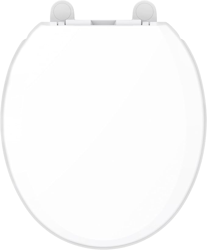 Gerber Round Front Toilet Seat with Cover, Soft Close, No Slam, Quick & Easy Install, Heavy-Duty Plastic, Durable & Fade-Resistant, White GC550129