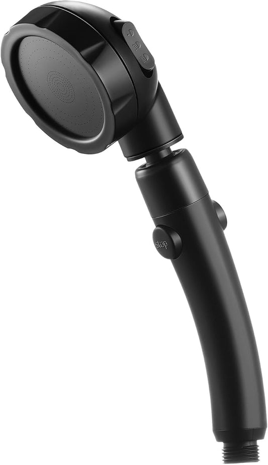 Marbrasse High Pressure Shower Head, 3-Settings Handheld Showerhead with ON/Off Full Shutoff Push Button and Switch to Control Flow, Angle-Adjustable Water Saving Body Sprays (Matte Black)