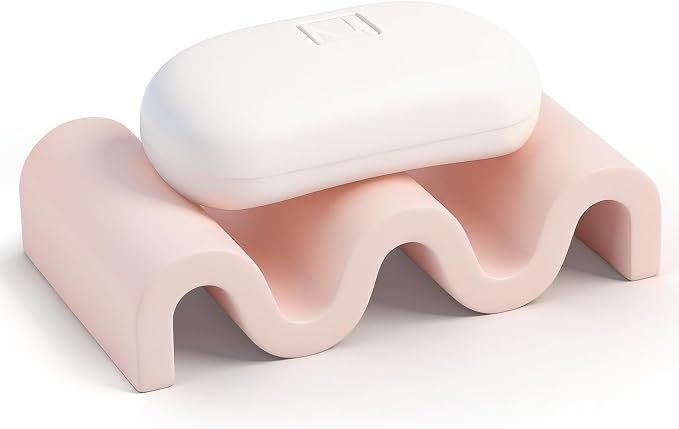 Diatomite Soap Dish Bar Soap Holder Wave Texture Sponge Tray, Pink | Quick Drying, Self Draining Design Helps Keep Bar Soap Dry for Bathroom Sink, Shower & Kitchen