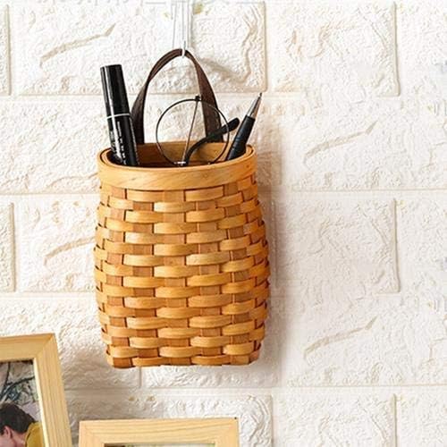 Hand-Woven Wood Storage Basket Portable Wall Hanging Flower Basket Organizer Fruit Vegetable Rattan Box Home Decoration