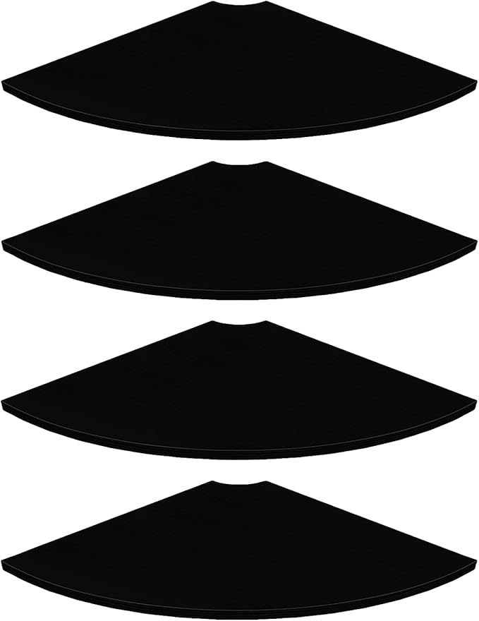 JJL Corner Shelf Wall Mounted, 12 Inch Wood Floating Corner Shelves with Wire Hole, Set of 4 Circular arc Corner Shelf for Bedroom Corner Decoration, Black