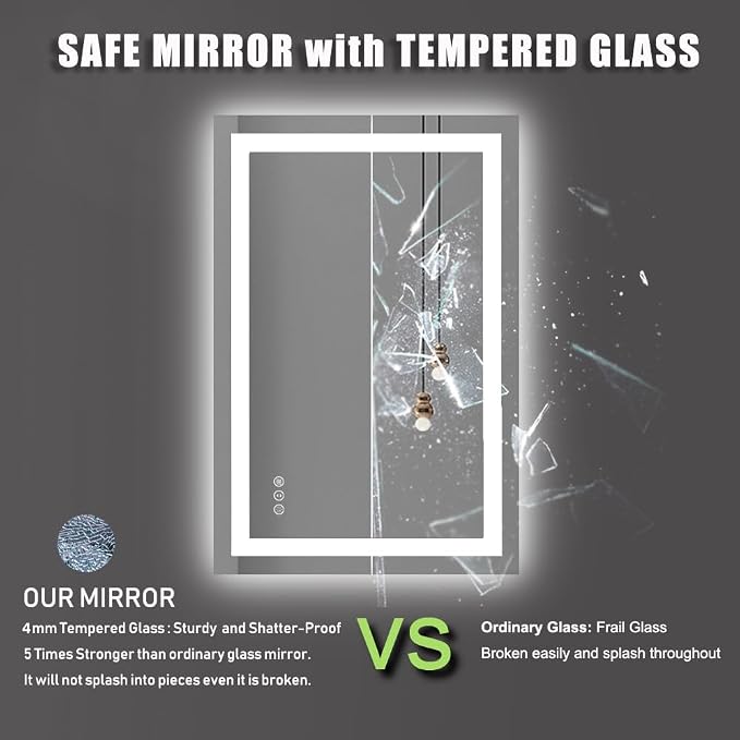 24"X32" LED Bathroom Mirror with Lights, Front Lit and Backlight | Stepless Dimmable, Anti-Fog, Shatter-Proof, HD Reflection, Memory, 3 Colors Lighting, UL Listed (Horizontal/Vertical).