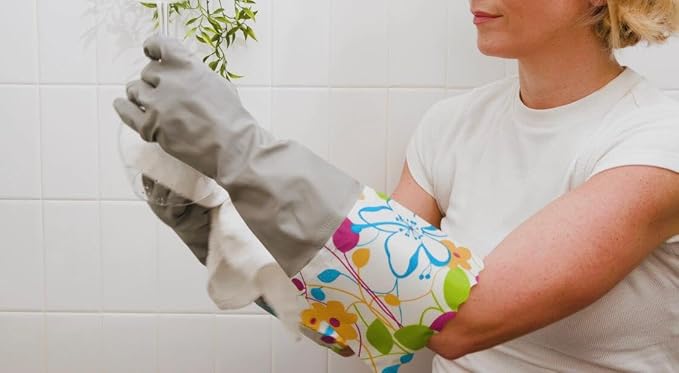 Finnhomy Household Gloves - Latex-Free, Waterproof, Long Cuff, Soft Lining Non-Slip, Adjustable Strap, Multi-Layer Protection, Reusable for Cleaning (2 Pair).