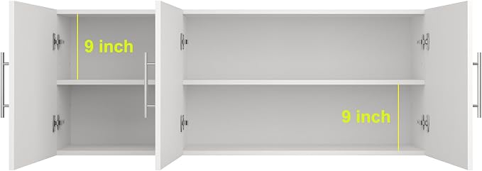 Laundry Wall Cabinet set of 2, 54"W x 12"D x 20"H Wooden Wall Mounted Storage Cabinet, 3 Door Cabinet with Soft Close, Metal Handle, Adjustable Shelf,for Kitchen, Garage, Laundry, Bathroom, White