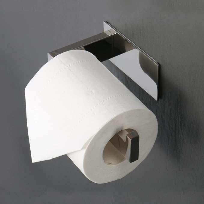 Toilet Paper Holder, Self Adhesive Tissue Holder Stainless Steel Rustproof Paper Roll Holder, No Drilling Easy to Install, Toilet Paper Rack Suitable for Office, Bathroom (Polish Chrome)