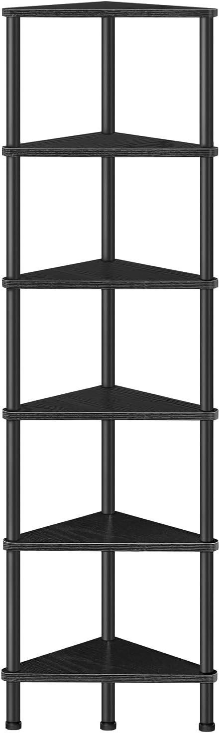 HOOBRO Corner Shelf Stand, Industrial 6-Tier Corner Bookshelf with Metal Frame, Bookcase, Plant Display Stand for Small Spaces, Living Room, Black BK36CJ01
