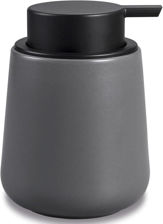 BosilunLife Ceramic Soap Dispenser - Dish Soap Dispenser for Bathroom 12Oz | Refillable Liquid Hand Wash Dispenser for Essential Oil, Lotion Soap, Modern Grey