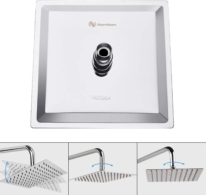 NearMoon Rain Shower Head, High Flow Stainless Steel Square Rainfall Shower, High Pressure Design, Awesome Shower Experience Even At Low Water Flow (8 Inch, Chrome Finish)