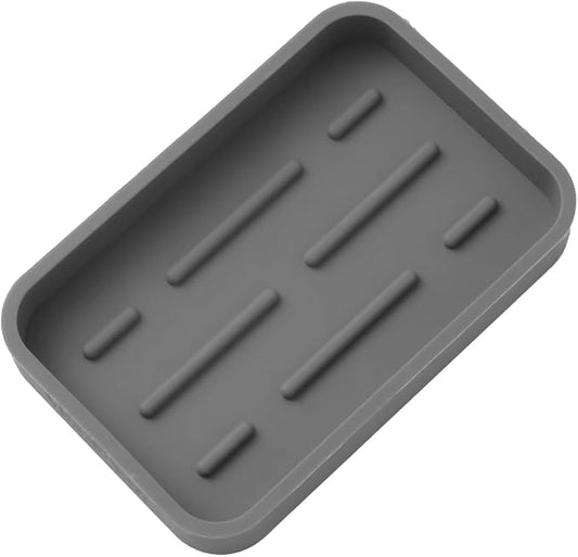 MicoYang Silicone Kitchen Sink Organizer Tray for Multiple Usage,Easy Clean Sponges Holder for Kitchen Bathroom Counter or Sink,Dish Soap Dispenser,Scrubber,Bottle,Cup Grey 4.9”x 3.2”