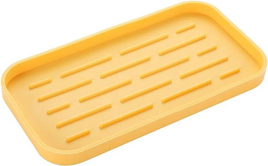 MicoYang Silicone Kitchen Sink Organizer Tray for Multiple Usage,Easy Clean,Eco-Friendly Sponges Holder for Kitchen Bathroom Counter or Sink,Dish Soap Dispenser,Scrubber,Bottle,Cup Yellow 10”x 5.3”