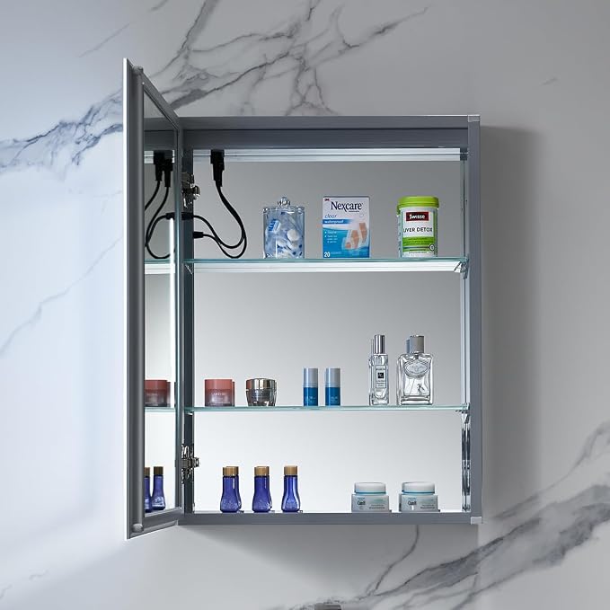 Blossom LED Lighted Bathroom Medicine Cabinet Mirror, Left Hinge, 20x26 | Bathroom Storage Cabinet, Medicine Cabinets Organizer, Vanity Mirror with Storage, Recessed/Surface Mount, Adjustable Shelves