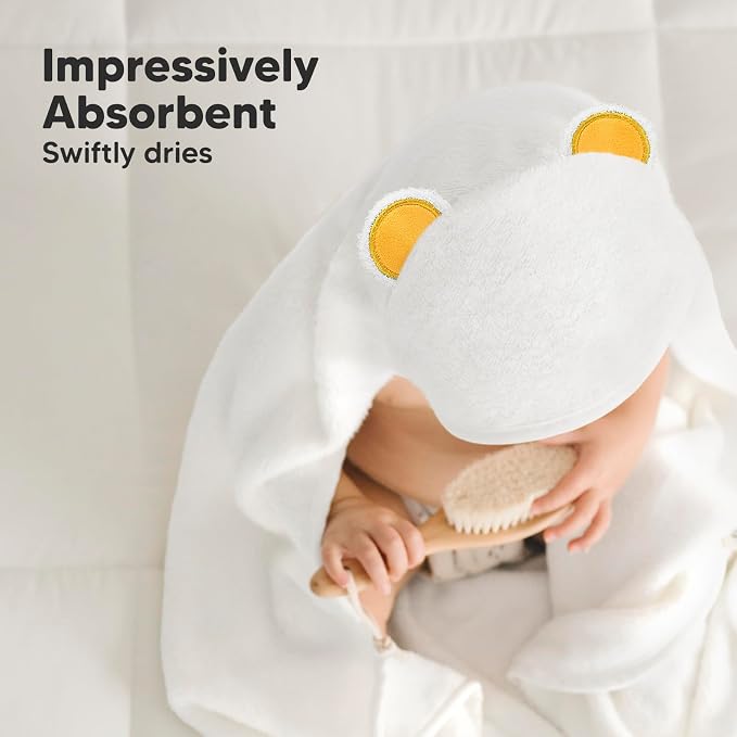 KeaBabies Hooded Baby Towel for Newborn, Baby Bath Towels (Bear, 35x35) | Viscose Derived from Bamboo, Large Baby Towels with Hood, Boys, Girls, Toddler, Soft Absorbent Baby Bath Essentials