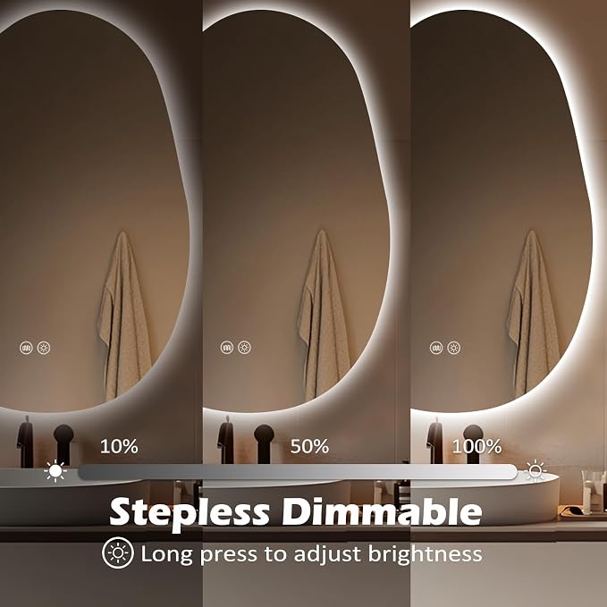 LED Mirror for Bathroom, 26x38 Inch Irregular Backlit Mirror | 3 Colors, Dimmable, Anti-Fog, Memory Function, Horizontal/Vertical, Al Alloy Lampshade, HD Glass, Rust-proof Treatment, UL