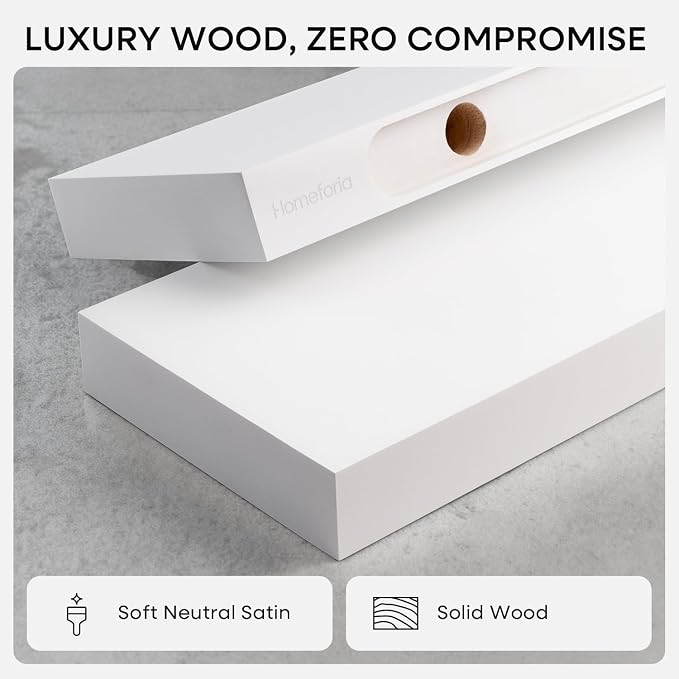 White Floating Shelf 20 inch, High End Solid Real Wood 20inch Bathroom Floating Shelves for Wall Mounted, White Wooden 20in Floating Shelves, Heavy Duty Bracket, 20 X 6.5 X 1.75 in, Set of 4