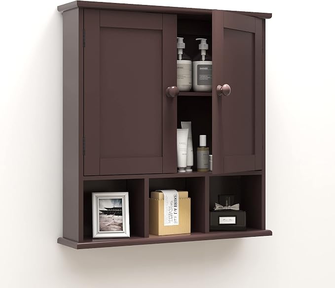TaoHFE Brown Medicine Cabinets,Bathroom Wall Cabinet with 2 Door | Adjustable Shelves Over The Toilet Storage Cabinet,Espresso Bathroom Cabinet Wall Mounted for Laundry Room Kitchen