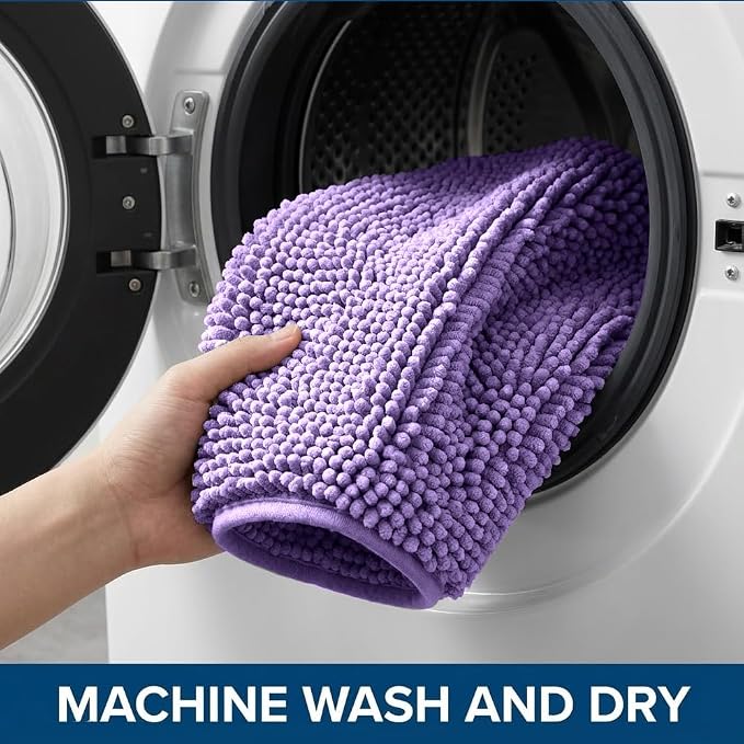 Bathroom Rugs Sets 2 Piece,Super Absorbent Chenille Bath Mats and U-Shaped Toilet Rug,Strong PVC Non Slip Backing,Microfiber Washable Dry Quickly Bath Mats for Bathroom(20"x32"+20"x20"U,Lavender)
