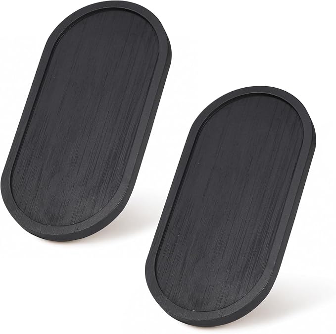 SheeChung Bathroom Counter Tray, Small Bamboo Vanity Tray - 6.9" x 3.5" | 2 PCS Black, Decorative Countertop Organizer for Soap Dispenser, Perfume, Jewelry, Catchall, Makeup, Candle, Coffee Table