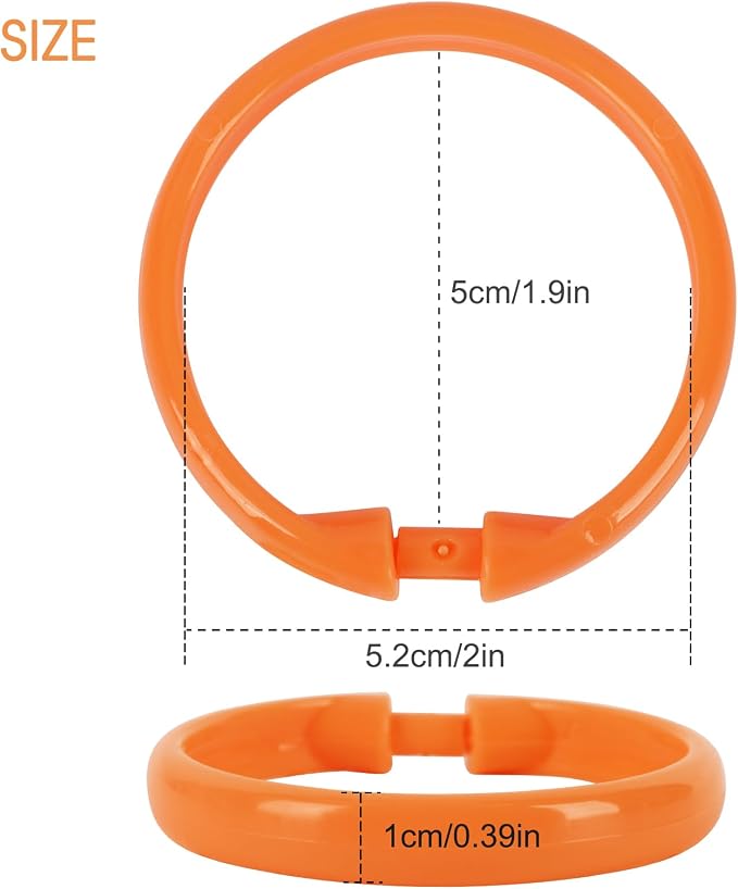 Orange Shower Curtain Hooks - 12 Pcs Circular Plastic Shower Curtain Rings for Bathroom - O Shaped Orange Shower Hooks Rings for Shower Curtain Rod