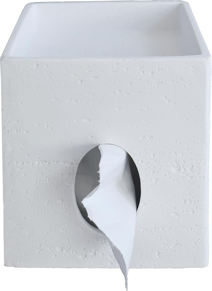 Hymmah Square Tissue Box Holder Cover with Tray,Unique Design Cube Tissue Dispenser Decor for Vanity Counter Tops Also Great for Bedroom and Living Room