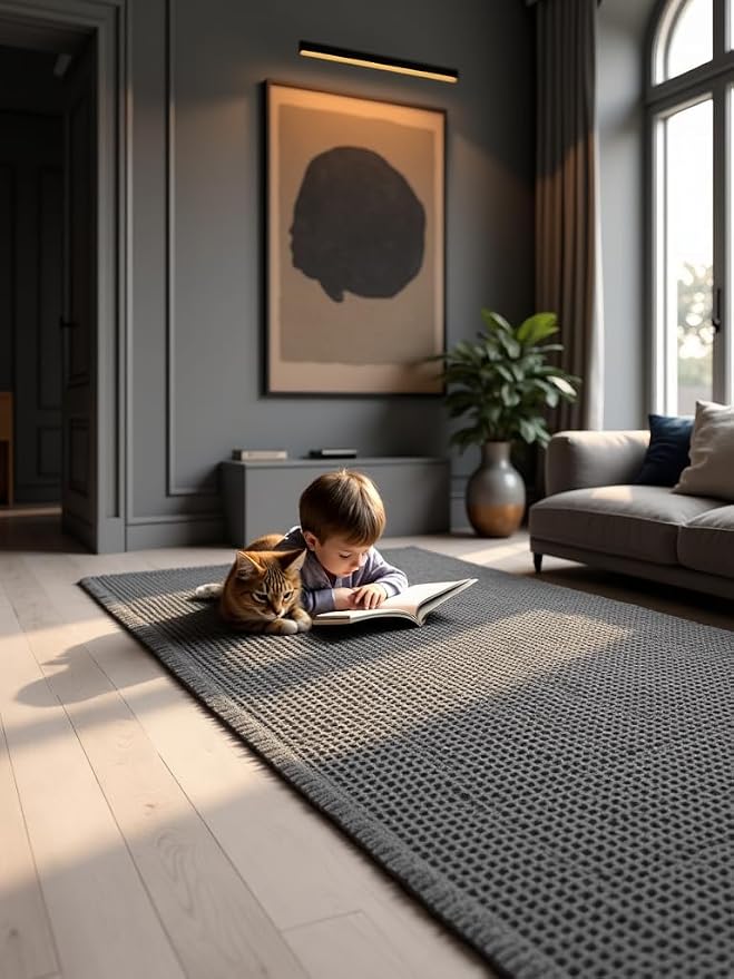 Waffle Bath Mat Grey 24"x17", Boho Woven Modern Bath Mat Rugs, Absorbent Non Slip Bathroom Rugs, Soft Washable Bath Rugs with Tassels for Bathroom, Bedroom, Kitchen, Shower, Tub