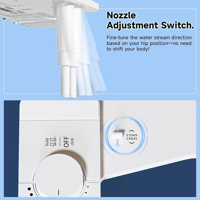 SAMODRA Bidet Attachment for Toilet, Non-Electric Fresh Cold Water Bidet Toilet with Angle Control Dual Nozzle, Adjustable Water Pressure & Self Cleaning Nozzle (1 Unit, WHIET)