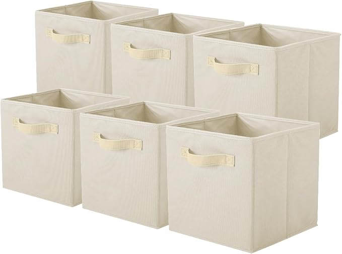 ShellKingdom Storage Bins, Foldable Fabric Storage Cubes And Cloth Storage | Storage Organizer For Closet And Toys, 10.5x10.5x11 INCH, 6 Pack (Beige)