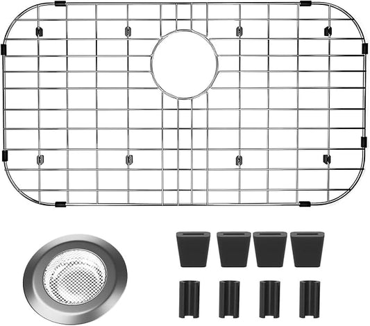 26"x14" Sink Protectors for Kitchen Sink with Rear Drain Hole | Rust Resistant Stainless Steel Kitchen Sink Grid and Sink Protectors, Sink Rack for Bottom of Sink with Sink Strainers