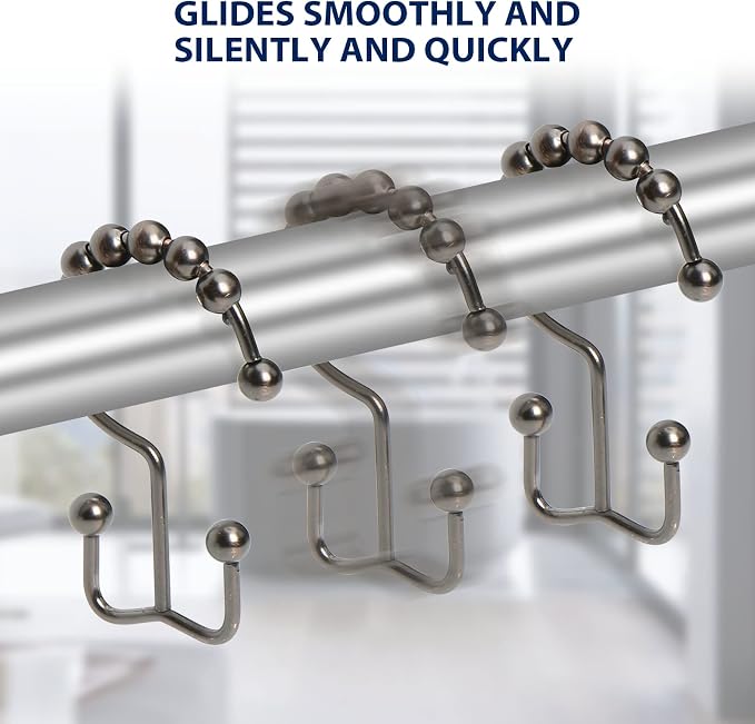 Gidse Shower Curtain Hooks,Sturdy Stainless Steel Double Sided Shower Hooks Rings for Bathroom Shower Curtain Rods Curtains Set of 12 Hooks - Bronze